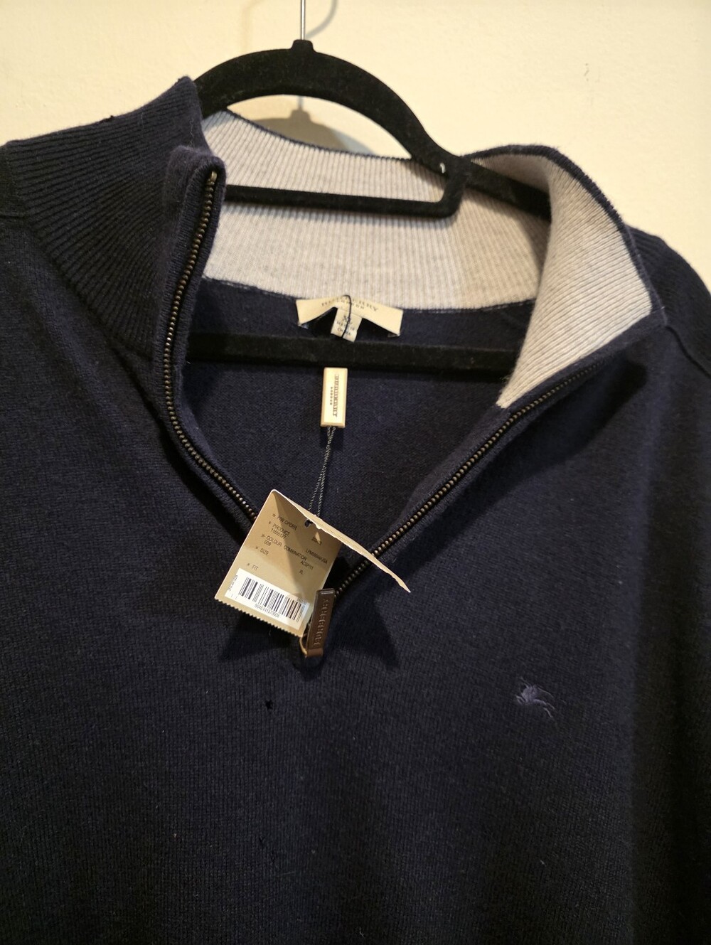 Burberry London Men's Navy Blue Cashmere Blend 1/4 Zip Mock Neck Sweater Size XL